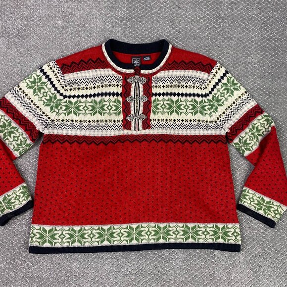 Skyr Sweater Women's XL Red Wool Nordic Fair Isle Pullover Clasps - Picture 1 of 7